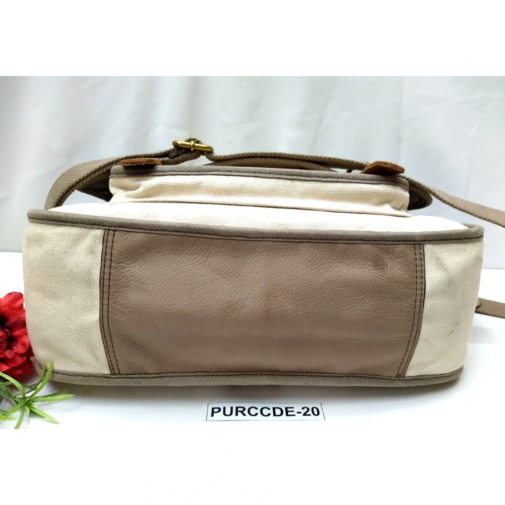 Fossil Long Live Vintage 54 Ivory Canvas Turnlock Flap Messenger Crossbody Bag
